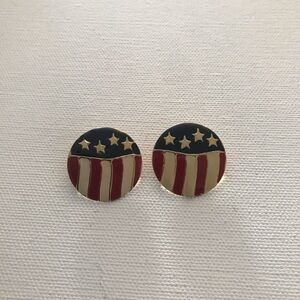 Vintage Gold Tone Enamel American Flag Stud Earrings